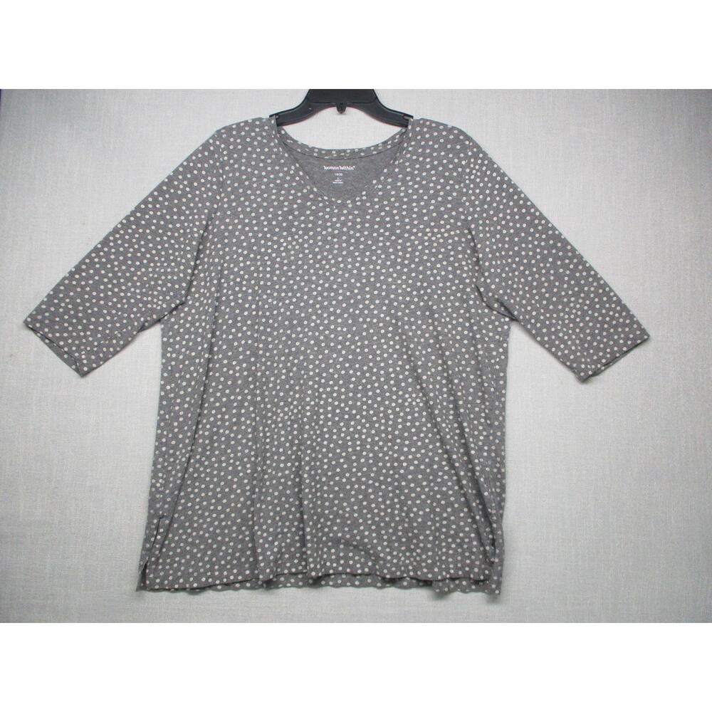 Woman Within Gray White Polka Dot V-Neck 3/4 Sleeve Tunic‎ Top Womens Size 18/20